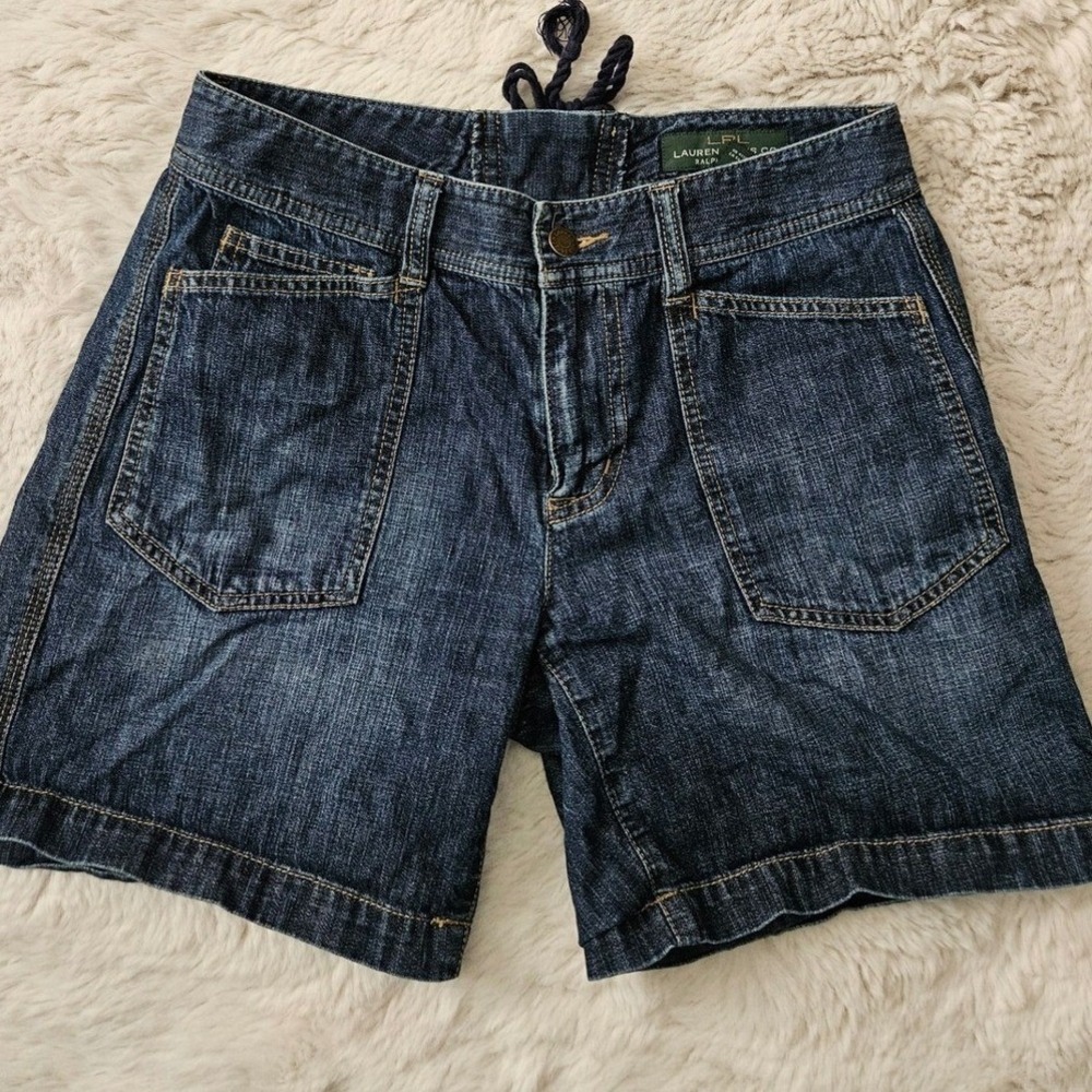 Lauren Ralph Lauren Denim Shorts Womens 2 Blue Lace Up Back Nautical Grunge Y2K